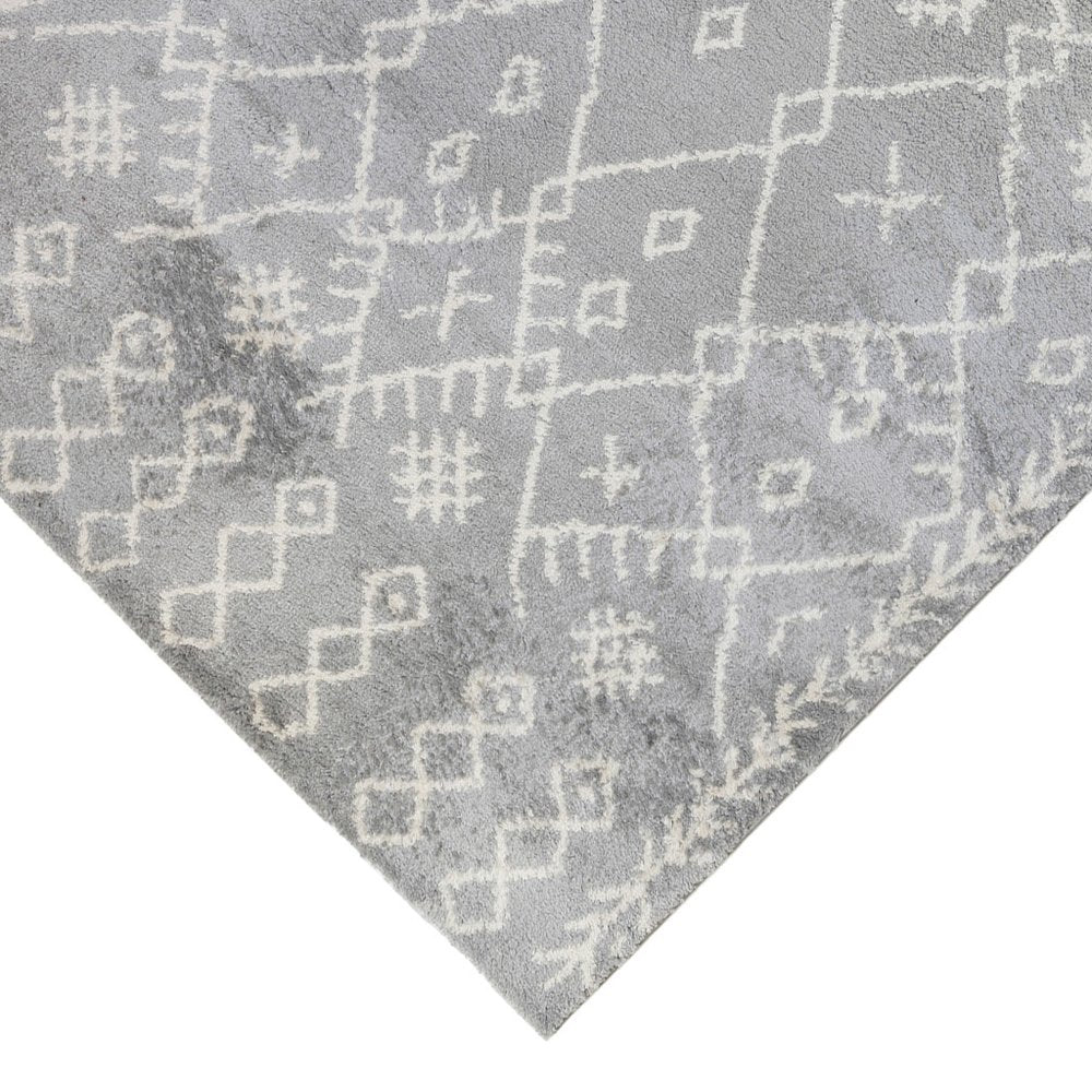 10' Gray And Ivory Geometric Shag Runner Rug