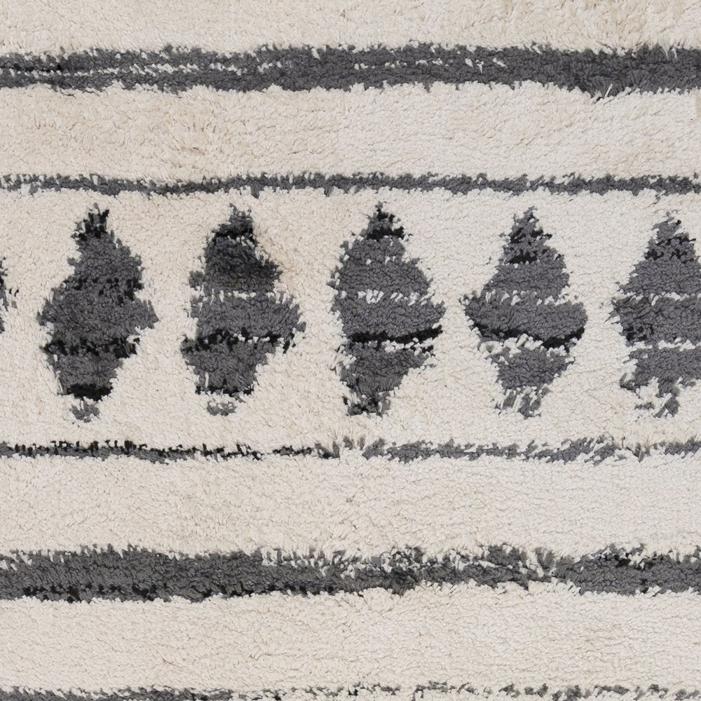 10' Cream Black And Gray Geometric Shag Runner Rug