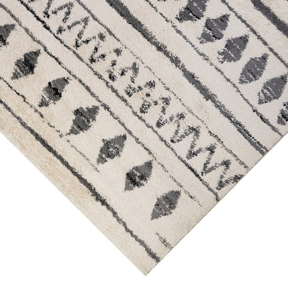 8' X 12' Cream Black And Gray Geometric Shag Area Rug