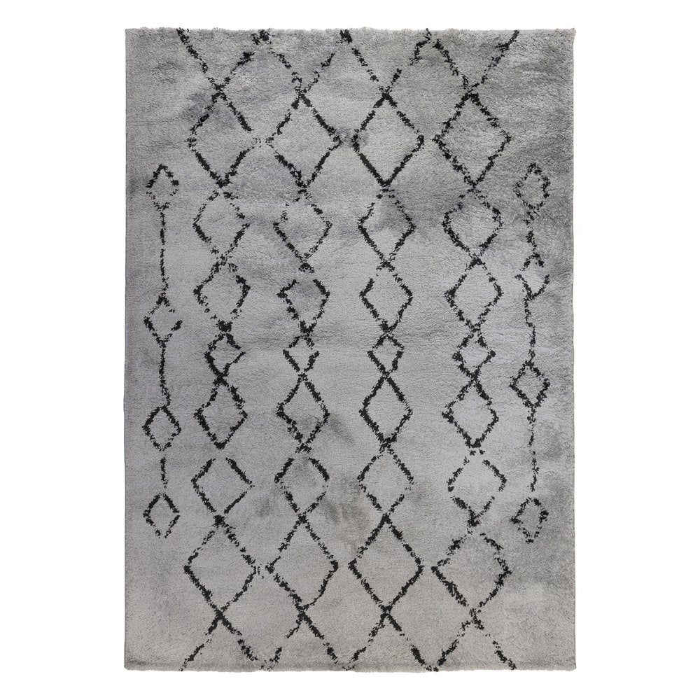 10' Black And Gray Geometric Shag Runner Rug