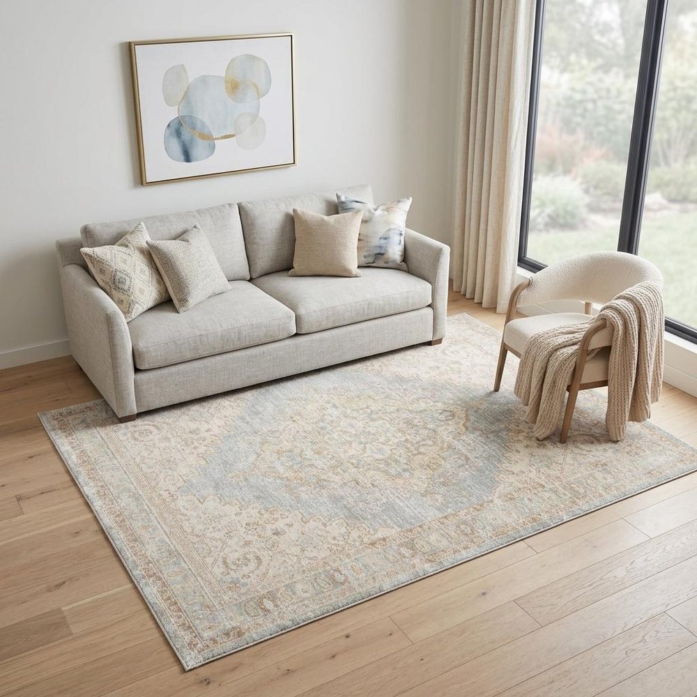4' X 6' Tan And Gray Medallion Area Rug