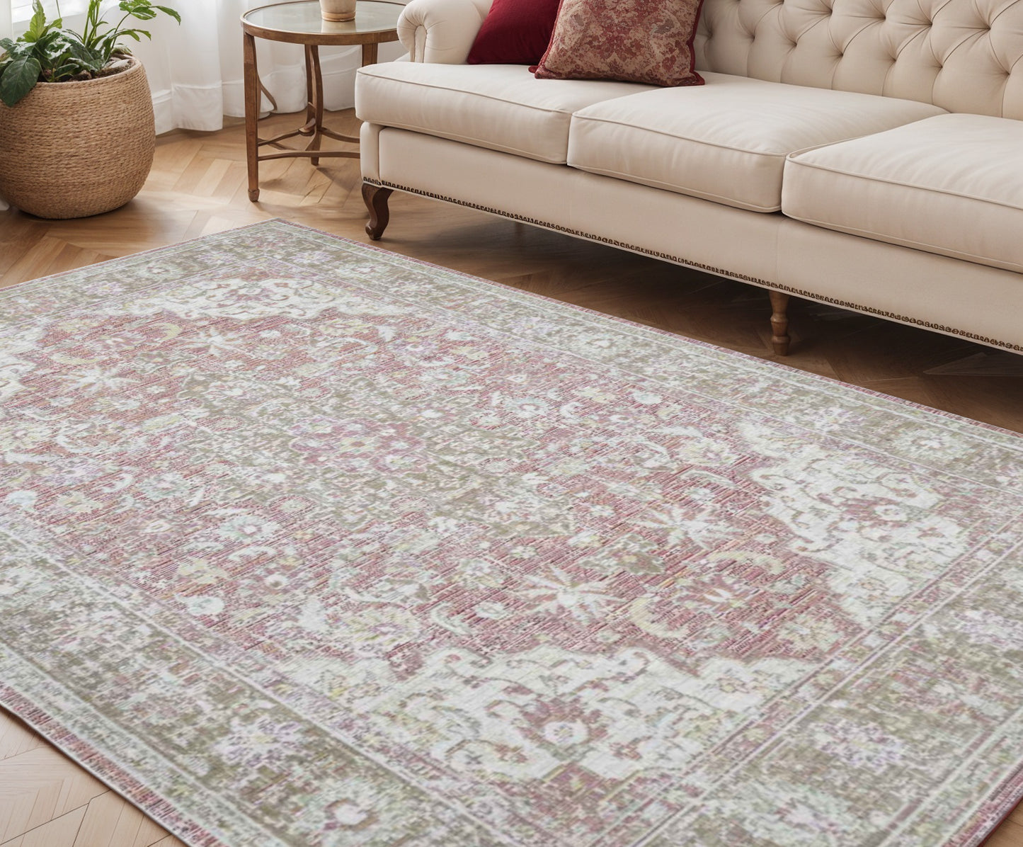 5' X 8' Sage And Gray Medallion Area Rug
