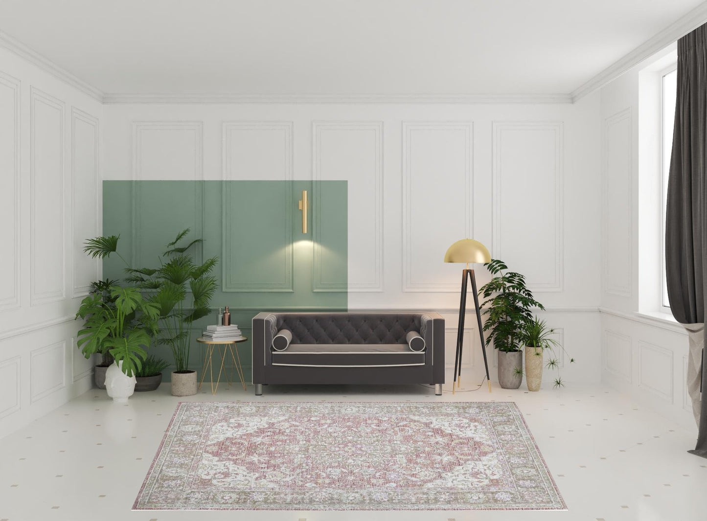5' X 8' Sage And Gray Medallion Area Rug