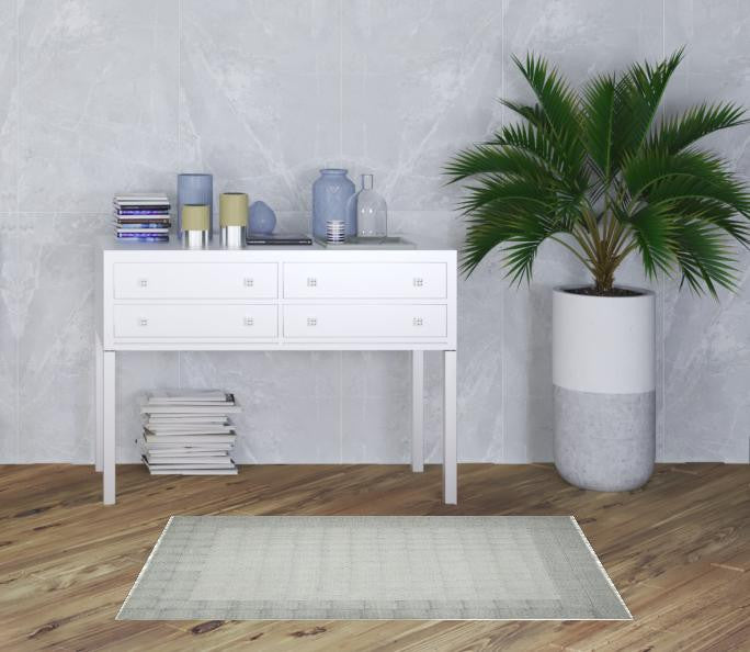 9' X 12' Gray And Blue Geometric Flatweave Handmade Distressed Area Rug With Fringe