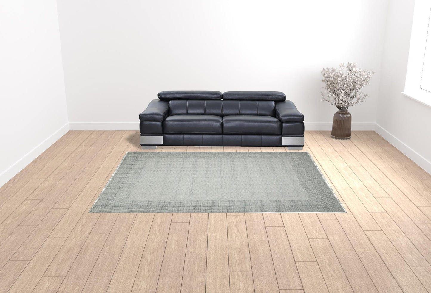 9' X 12' Gray And Blue Geometric Flatweave Handmade Distressed Area Rug With Fringe