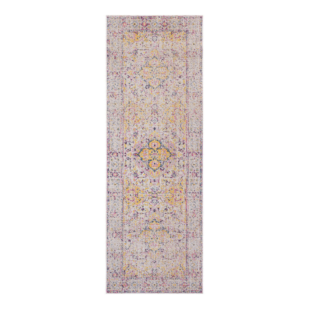 10' X 14' Ivory And Yellow Oriental Distressed Area Rug