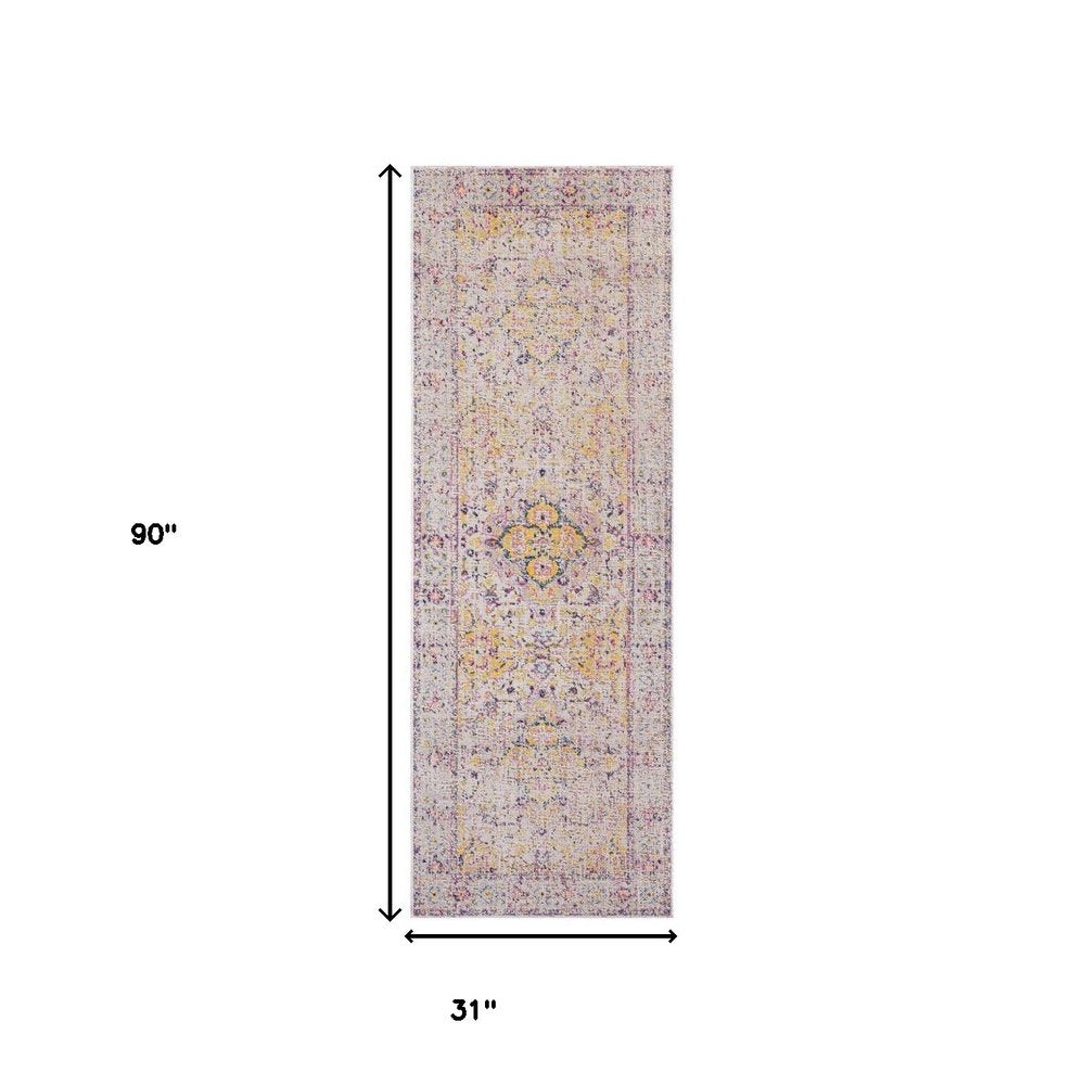 10' X 14' Ivory And Yellow Oriental Distressed Area Rug