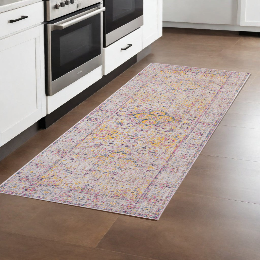 10' X 14' Ivory And Yellow Oriental Distressed Area Rug