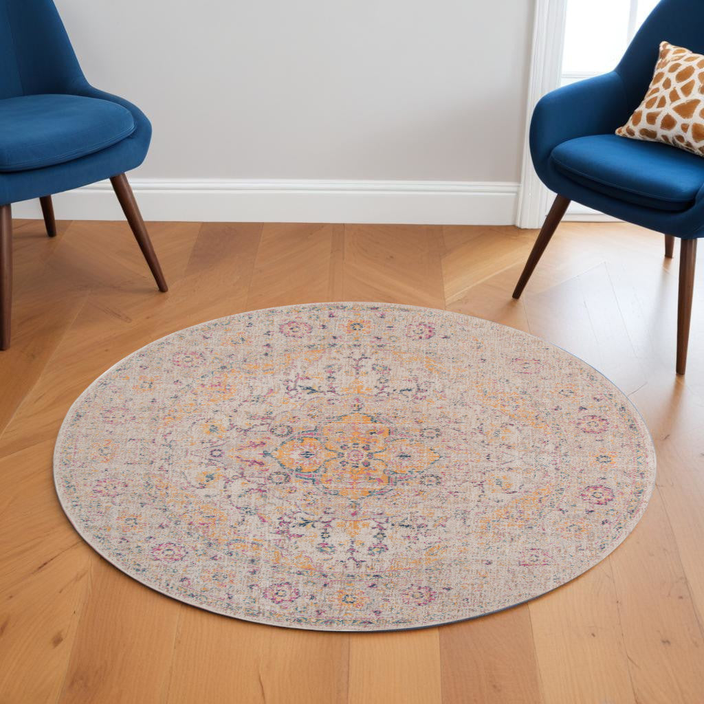 10' X 14' Ivory And Yellow Oriental Distressed Area Rug