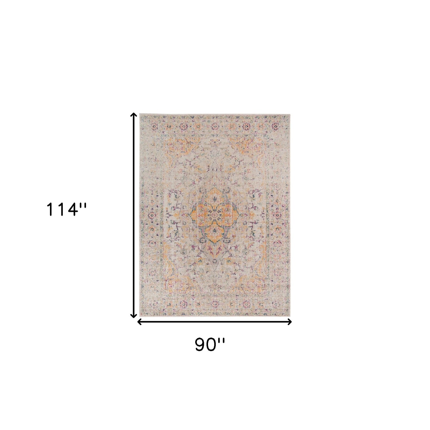 10' X 14' Ivory And Yellow Oriental Distressed Area Rug