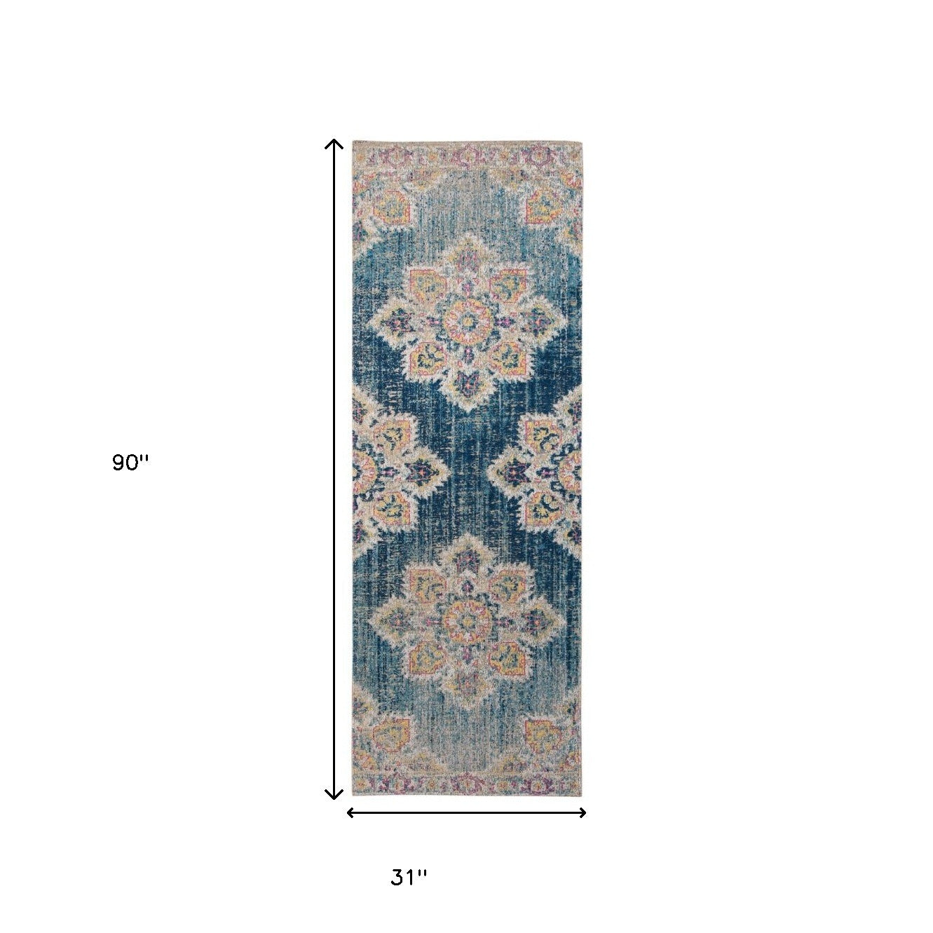 10' X 14' Blue Rust And Beige Medallion Area Rug