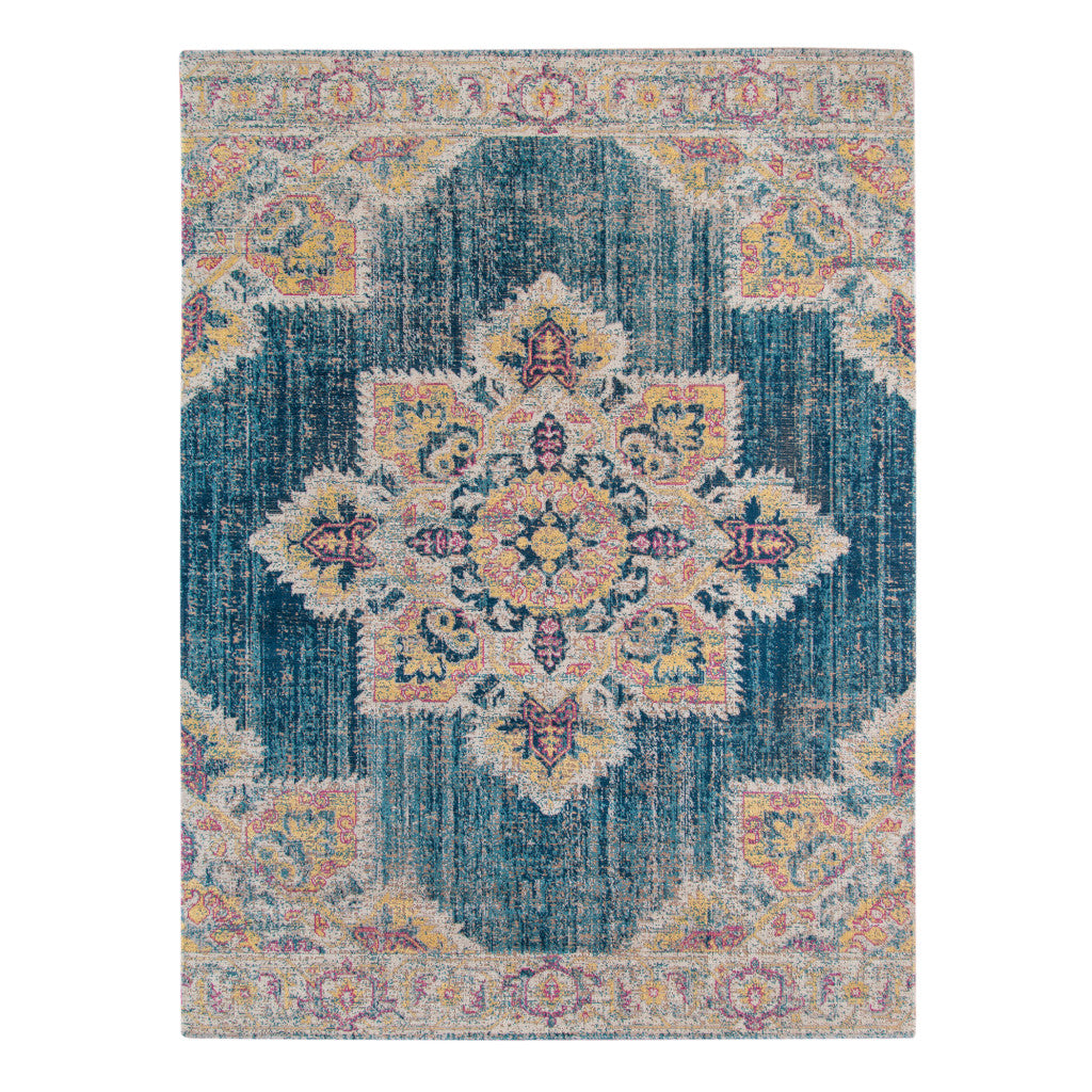 10' X 14' Blue Rust And Beige Medallion Area Rug