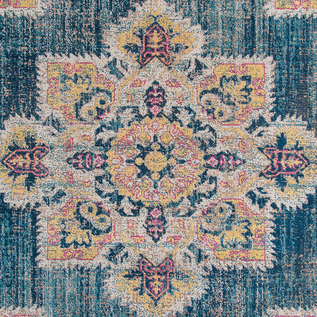 10' X 14' Blue Rust And Beige Medallion Area Rug