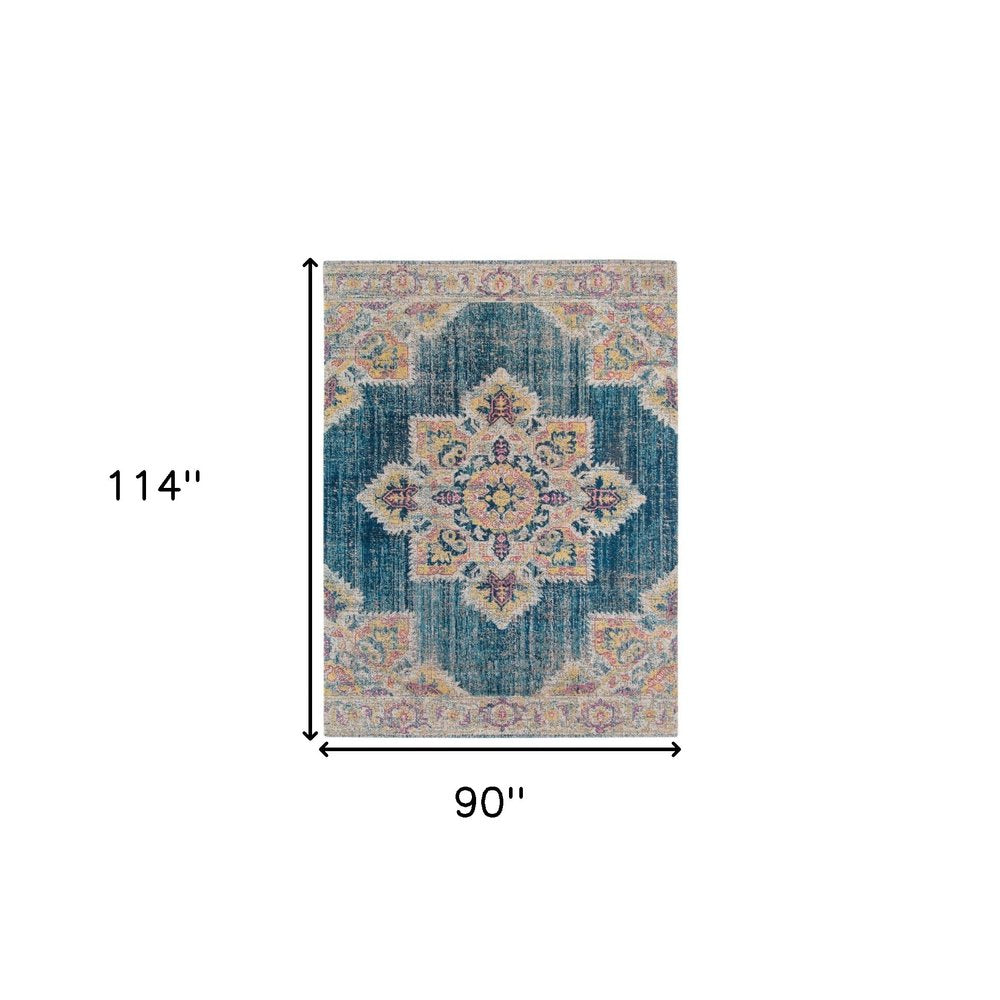 10' X 14' Blue Rust And Beige Medallion Area Rug