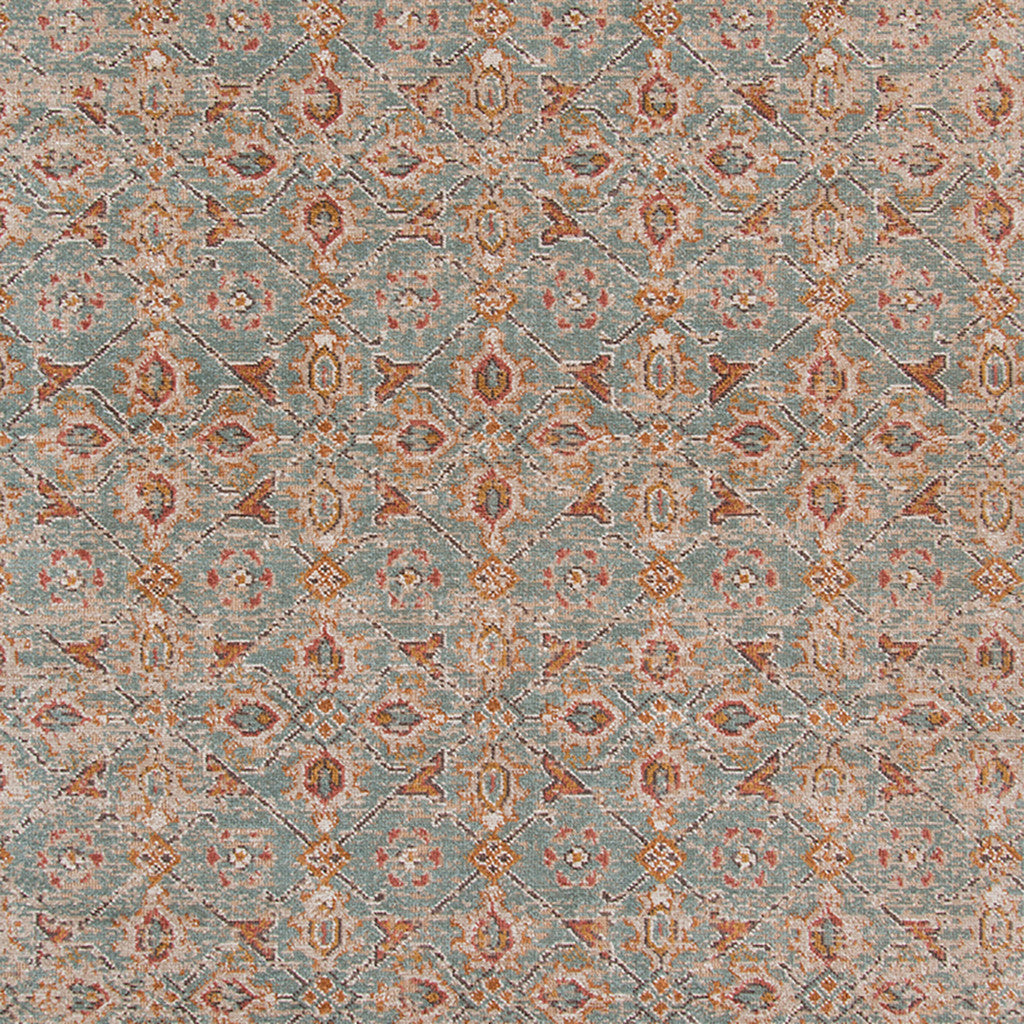 9' X 12' Teal Red And Orange Floral Area Rug