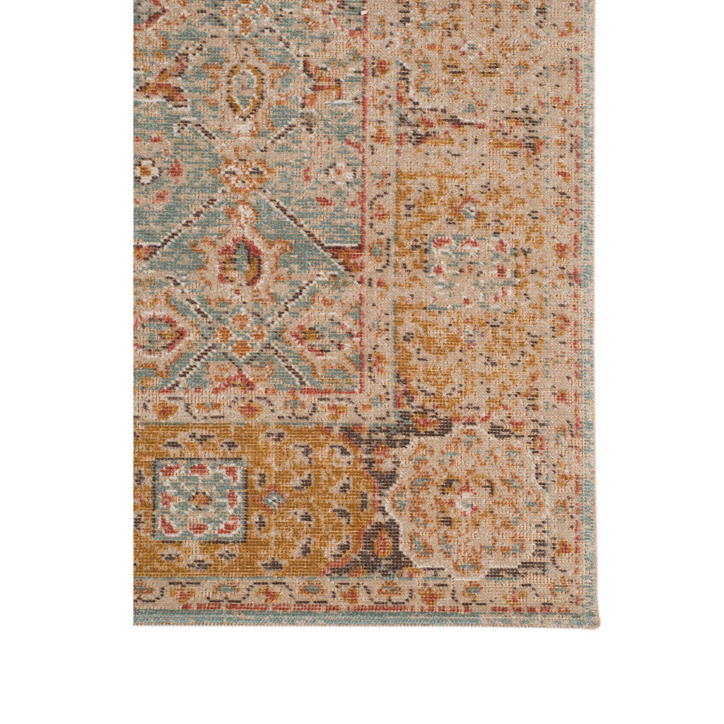9' X 12' Teal Red And Orange Floral Area Rug