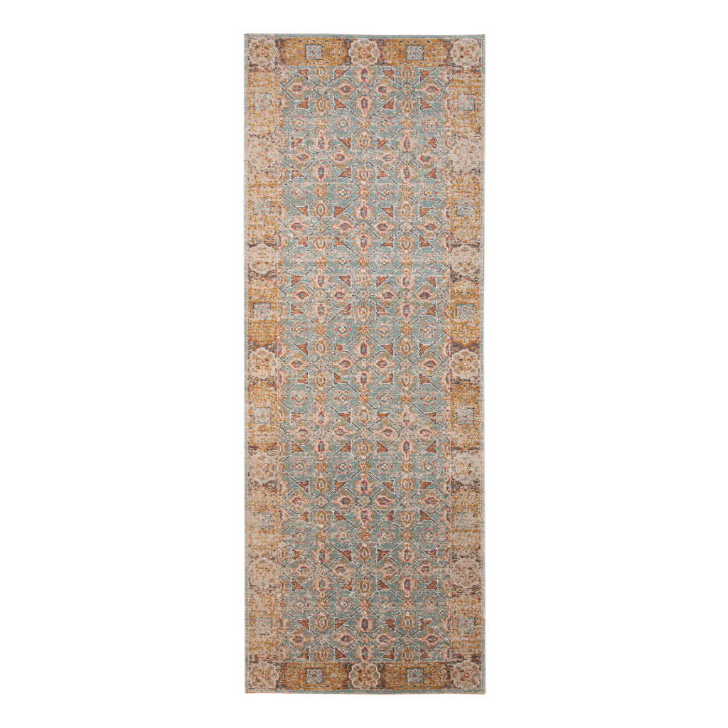 9' X 12' Teal Red And Orange Floral Area Rug