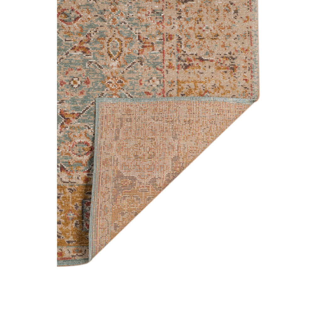 9' X 12' Teal Red And Orange Floral Area Rug
