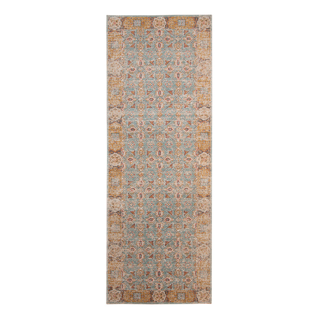 9' X 12' Teal Red And Orange Floral Area Rug