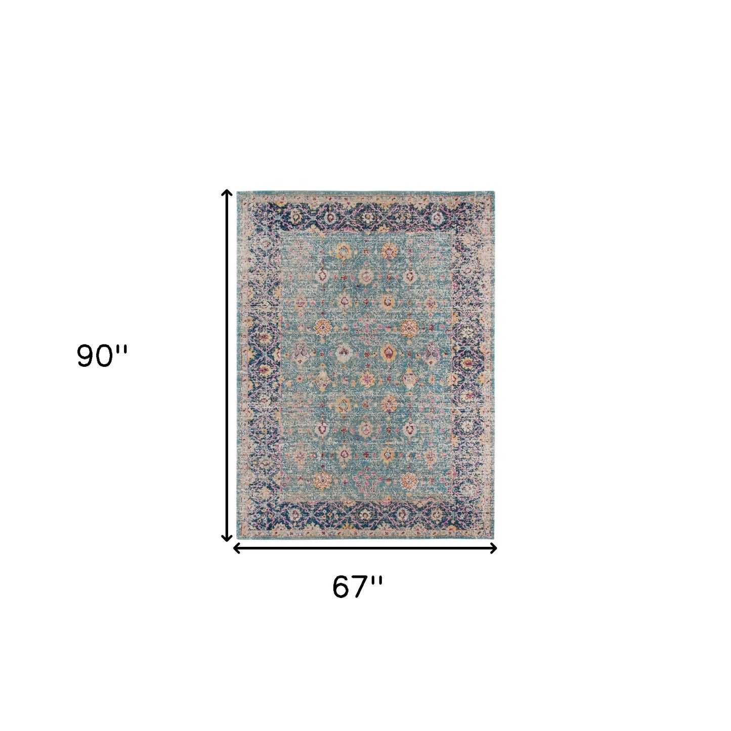 7' X 9' Teal And Orange Floral Distressed Area Rug