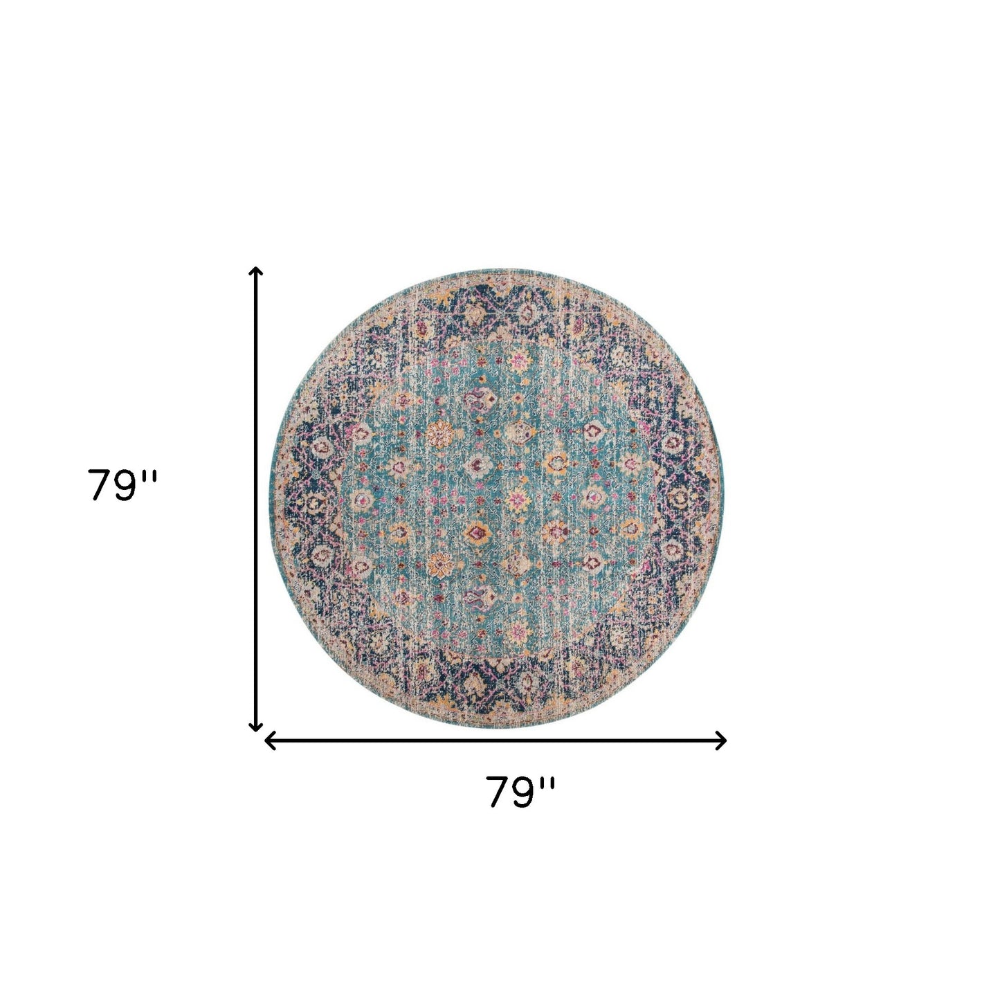 7' X 9' Teal And Orange Floral Distressed Area Rug