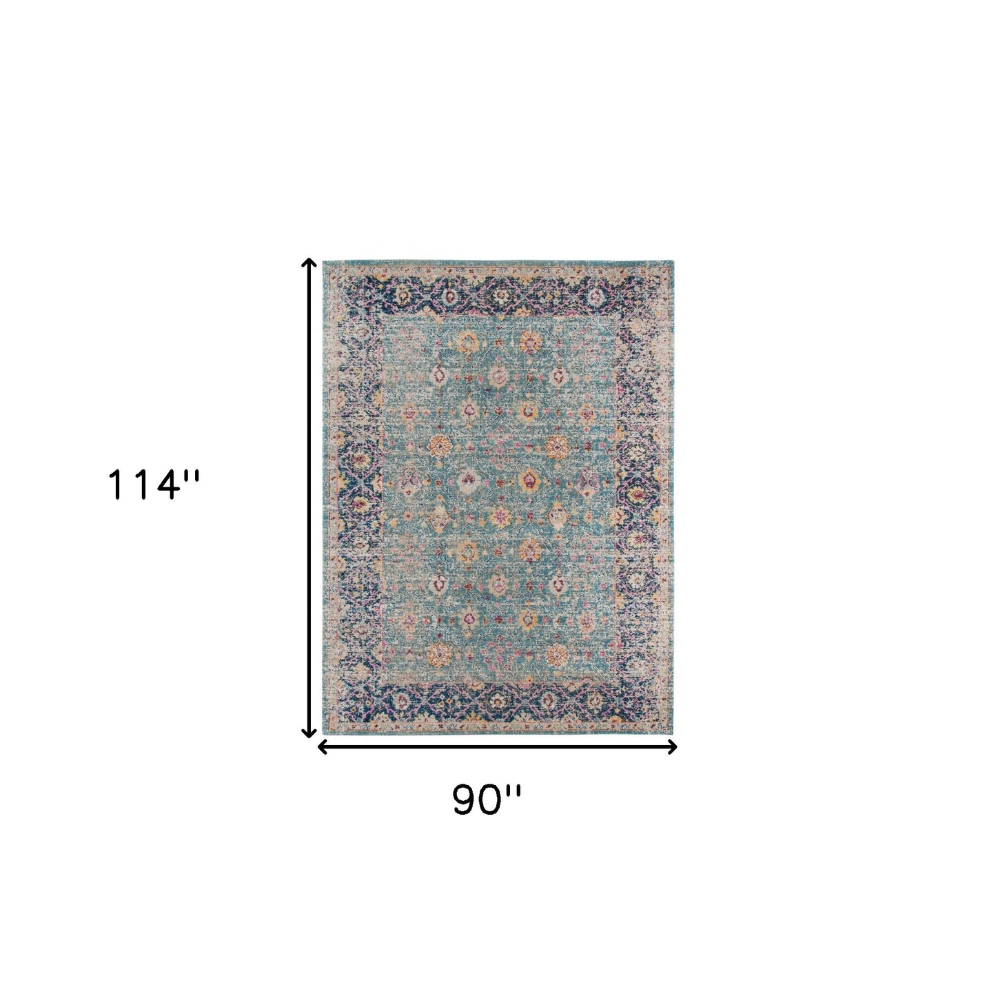7' X 9' Teal And Orange Floral Distressed Area Rug