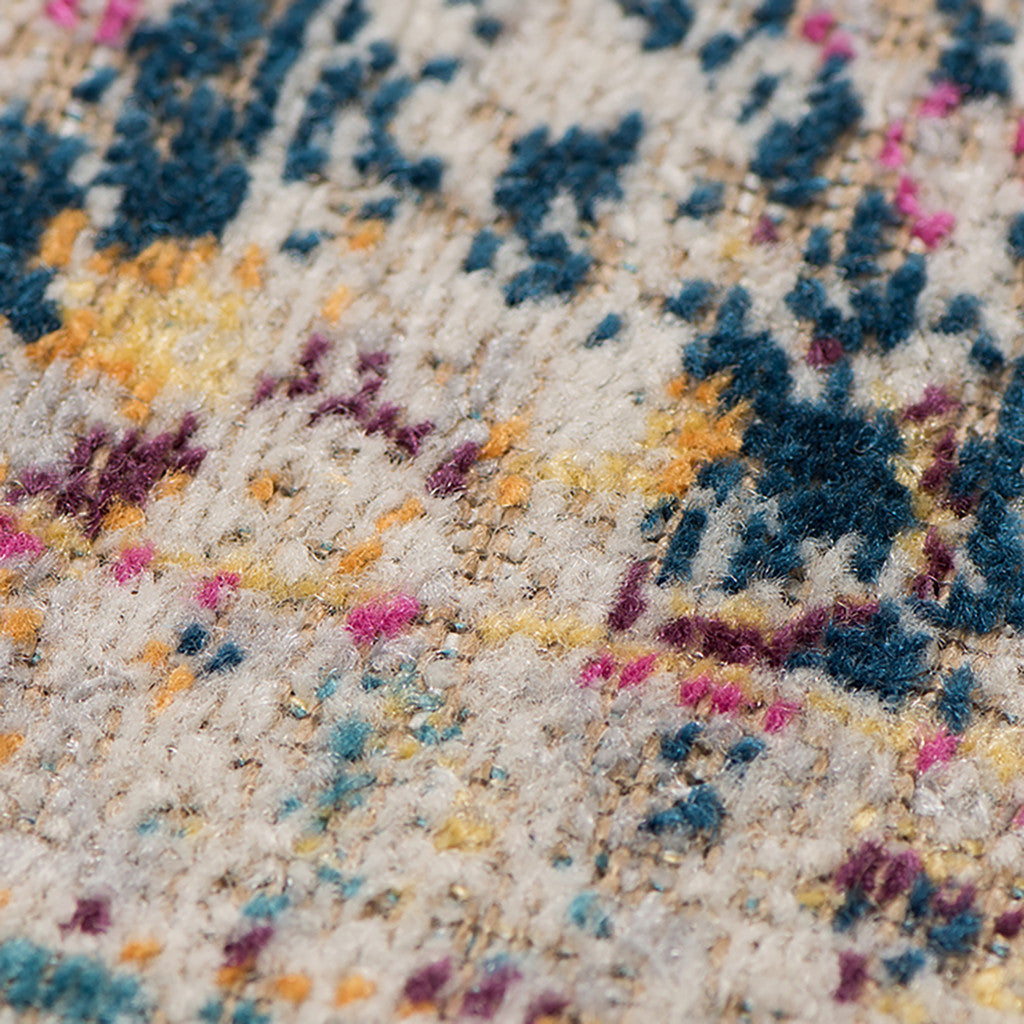 7' X 9' Teal And Orange Floral Distressed Area Rug