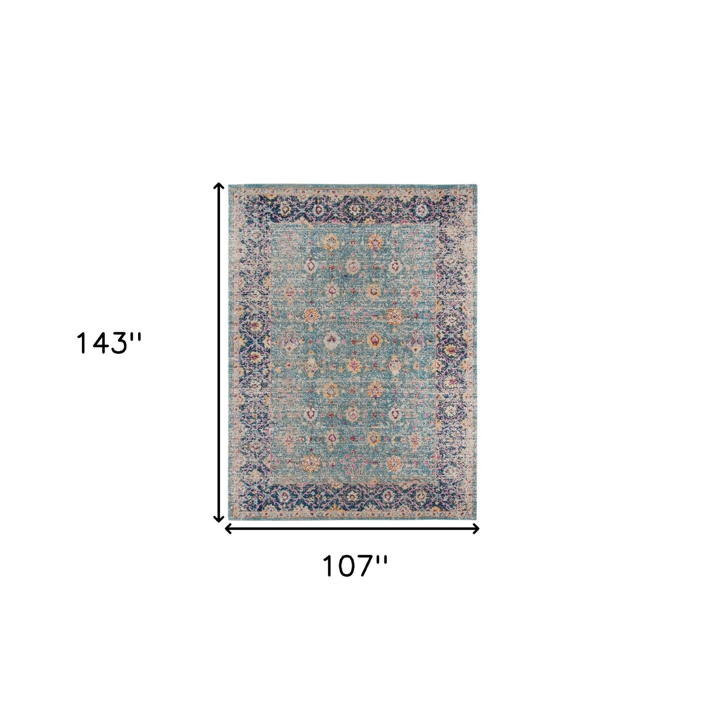 7' X 9' Teal And Orange Floral Distressed Area Rug