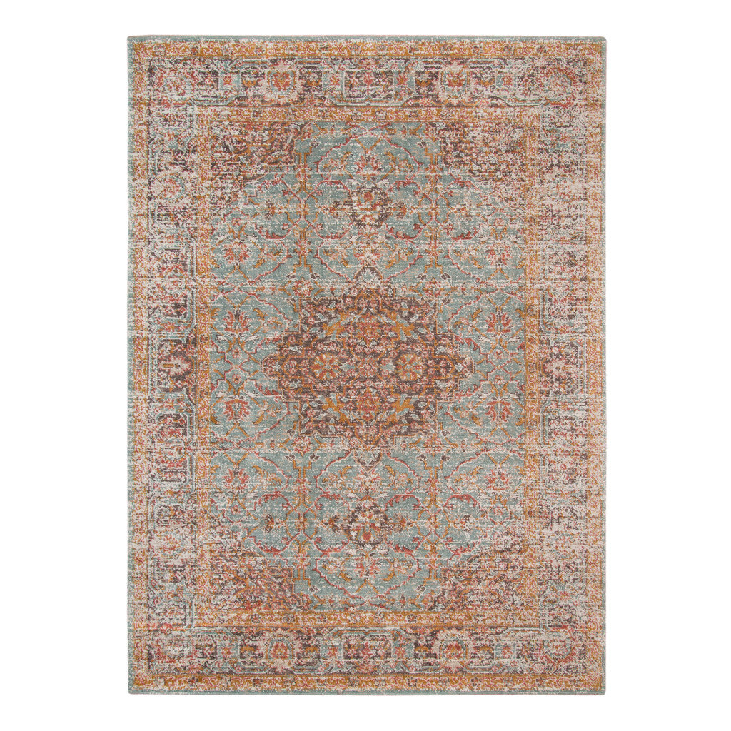 2' X 3' Teal Red And Orange Medallion Area Rug