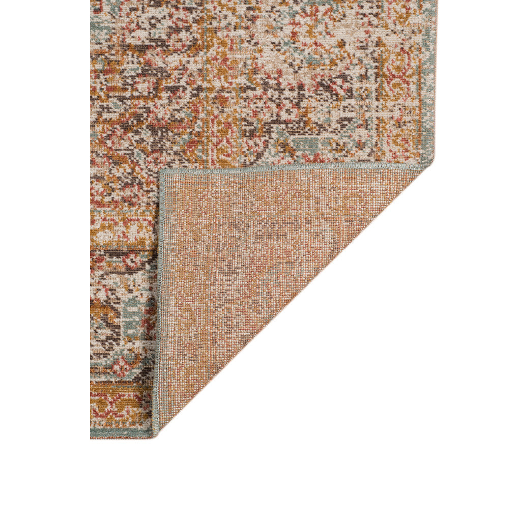 2' X 3' Teal Red And Orange Medallion Area Rug
