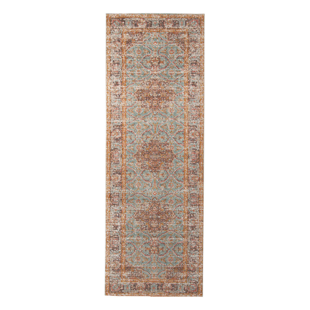 2' X 3' Teal Red And Orange Medallion Area Rug