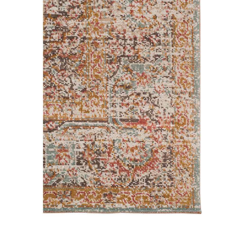 2' X 3' Teal Red And Orange Medallion Area Rug
