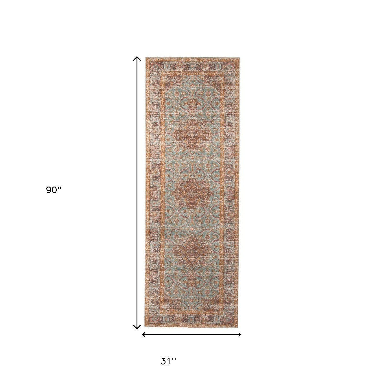 2' X 3' Teal Red And Orange Medallion Area Rug