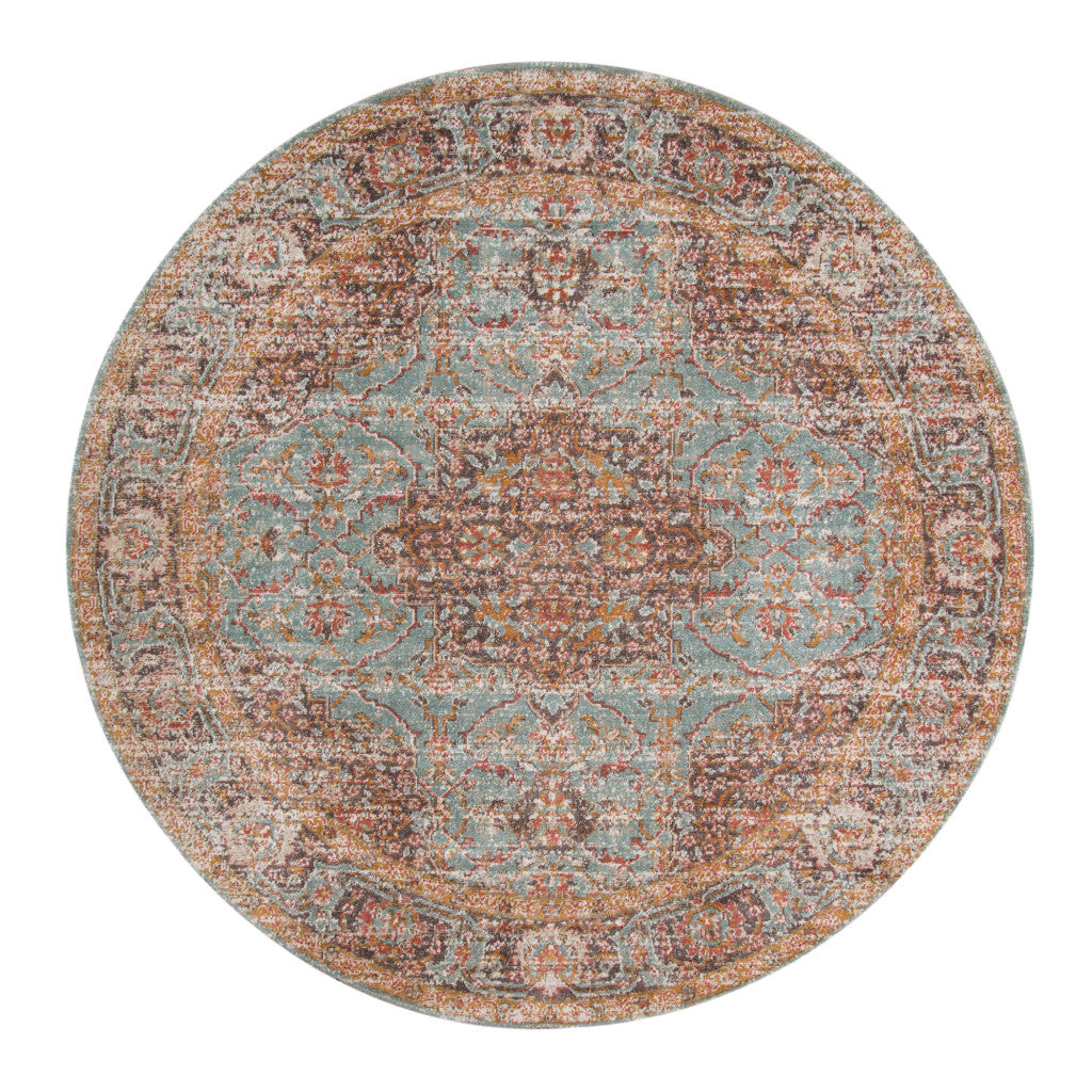 2' X 3' Teal Red And Orange Medallion Area Rug