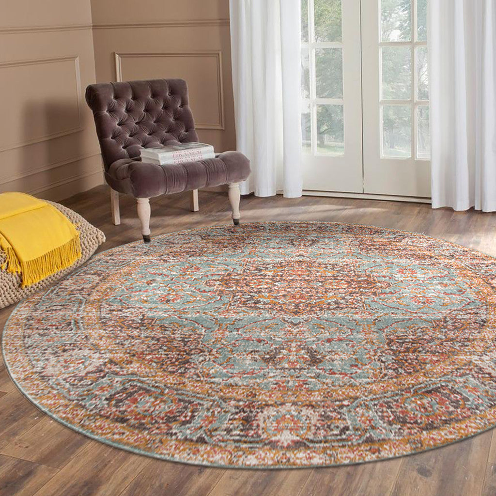 2' X 3' Teal Red And Orange Medallion Area Rug