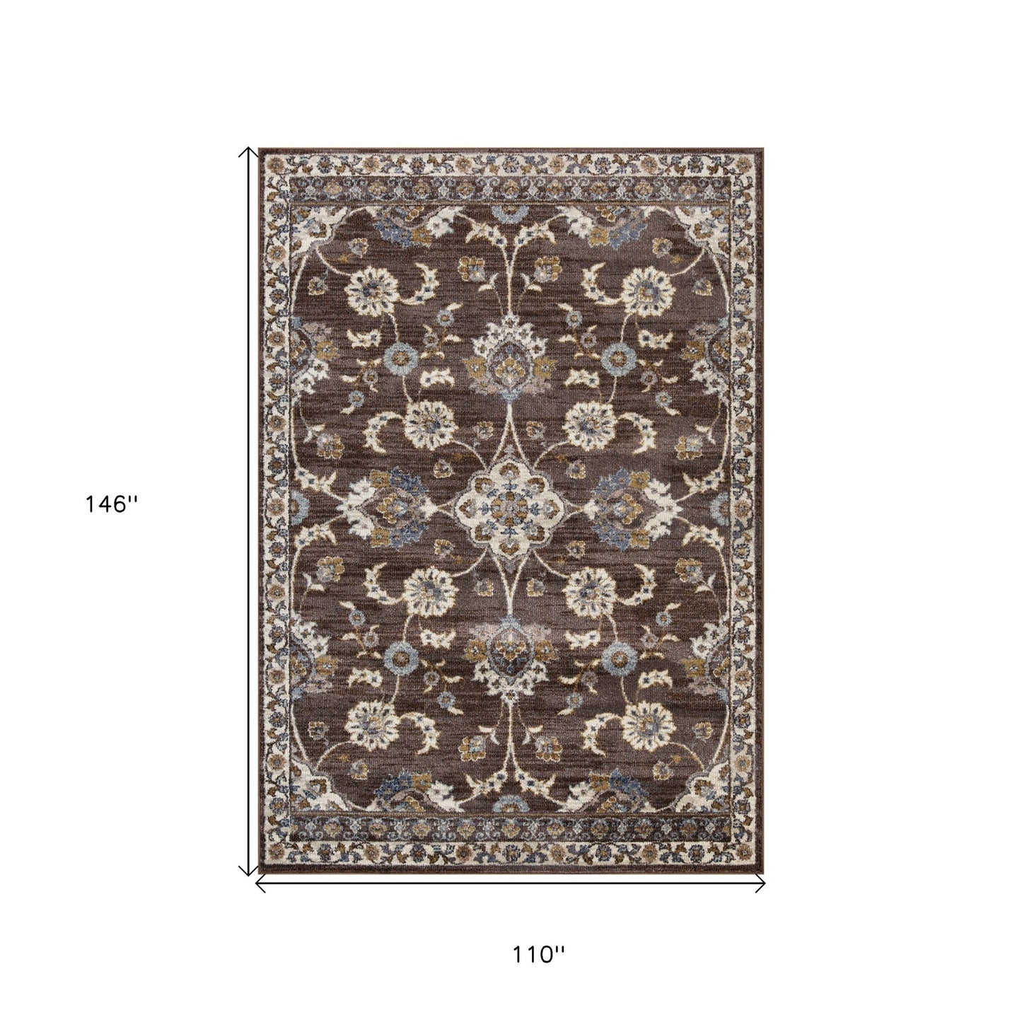 10' Ivory Blue And Brown Floral Runner Rug