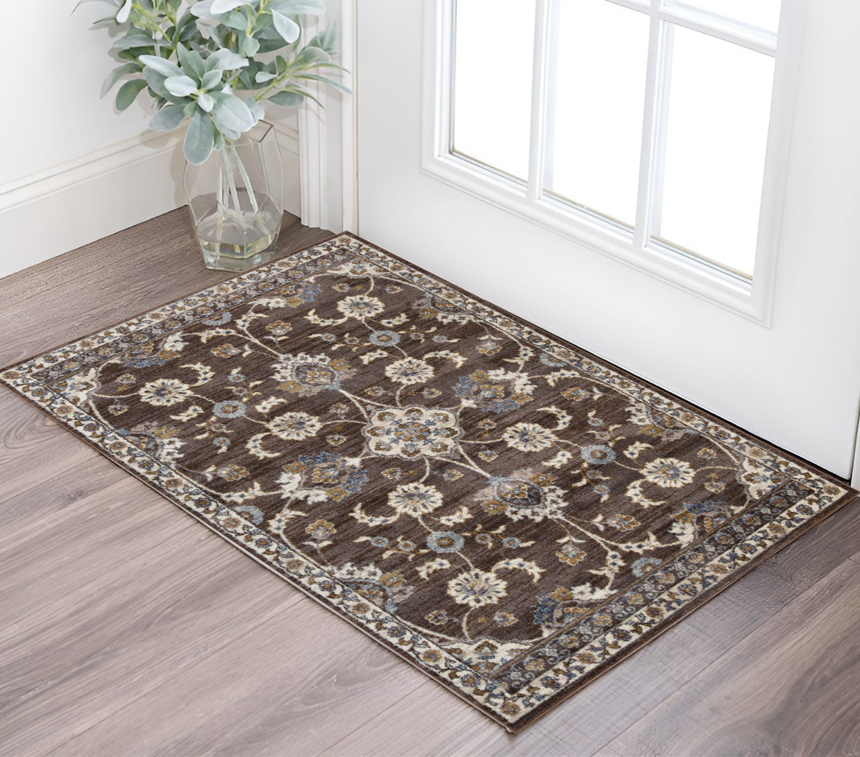 10' Ivory And Orange Floral Runner Rug