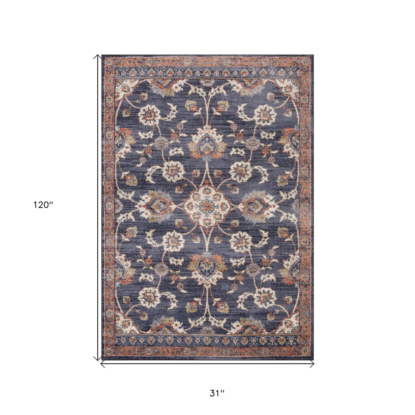10' Ivory And Orange Floral Runner Rug