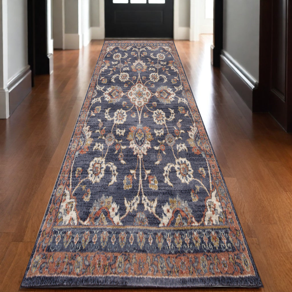 10' Ivory And Orange Floral Runner Rug