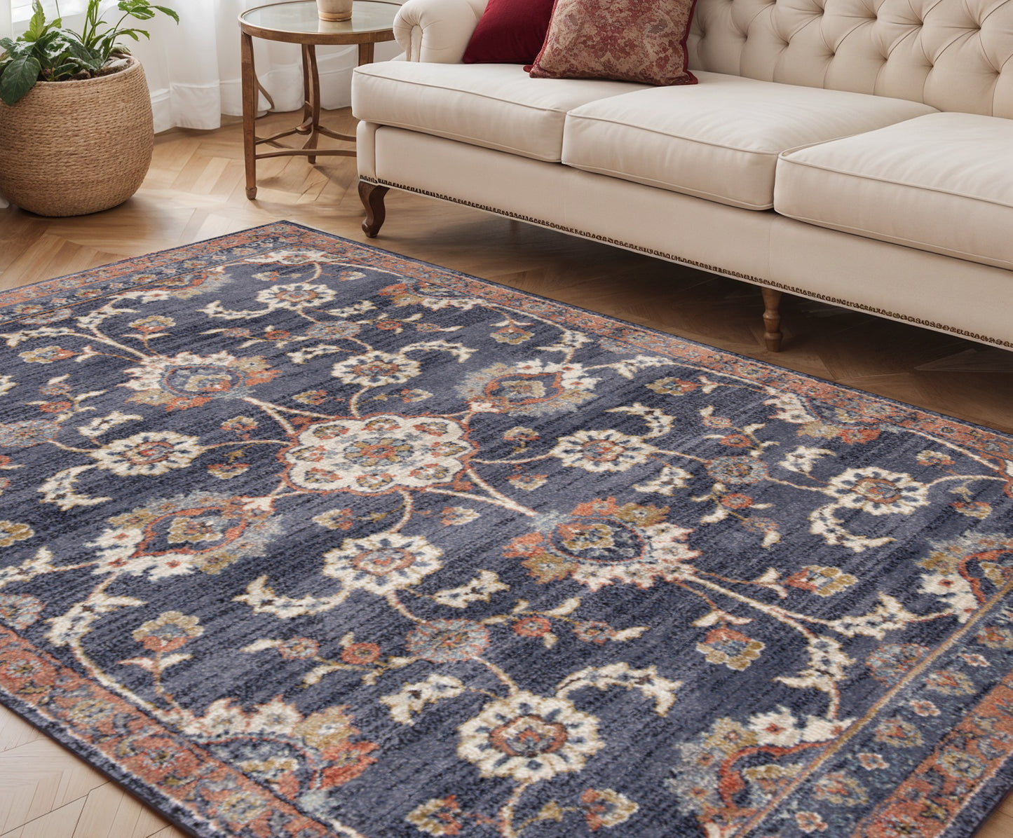 10' Ivory And Orange Floral Runner Rug