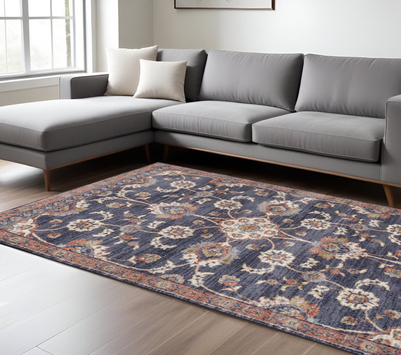 10' Ivory And Orange Floral Runner Rug