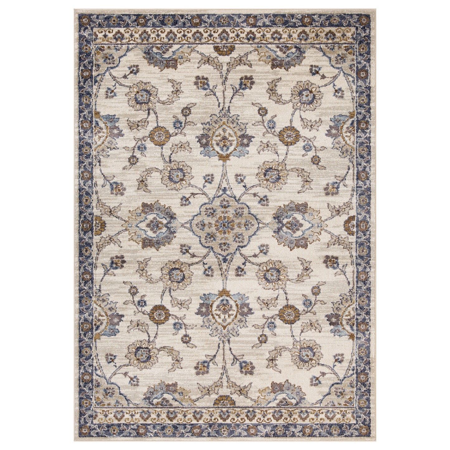 8' X 10' Ivory And Charcoal Floral Area Rug