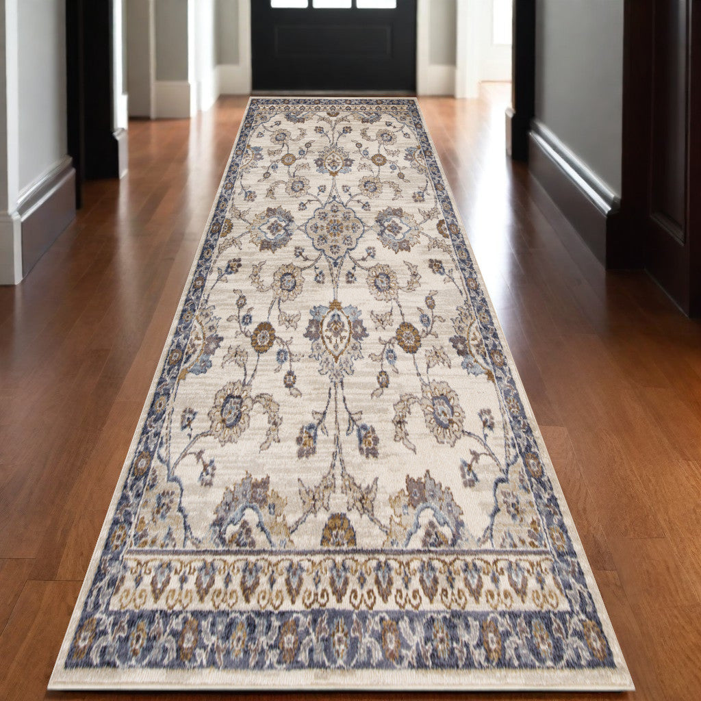 8' X 10' Ivory And Charcoal Floral Area Rug