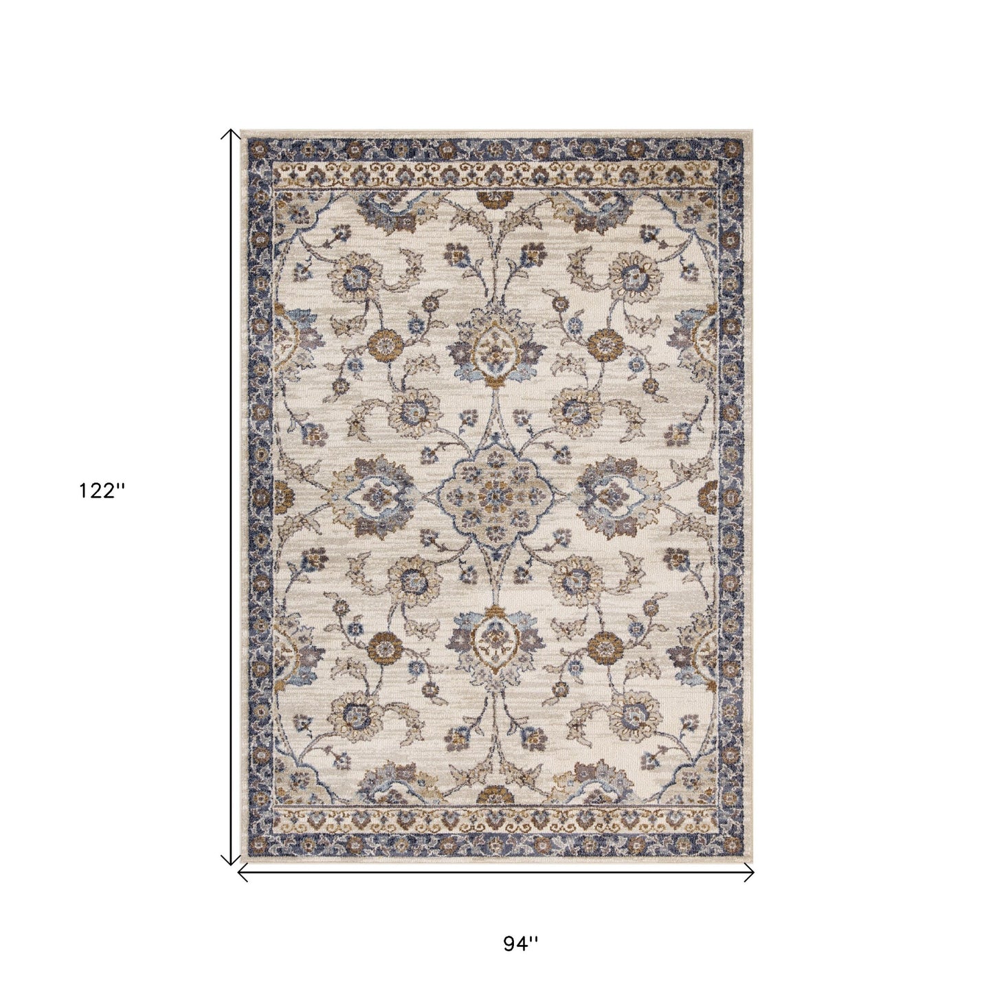 8' X 10' Ivory And Charcoal Floral Area Rug