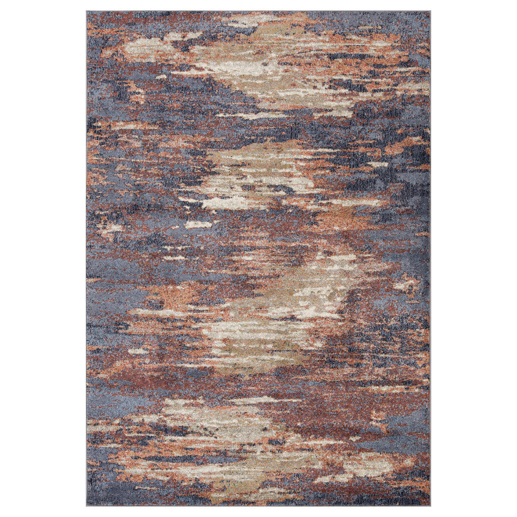 8' X 10' Ivory Rust And Blue Abstract Area Rug