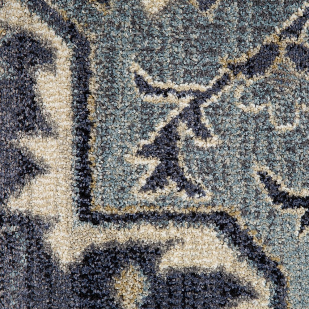 10' Ivory Gray And Blue Floral Medallion Runner Rug