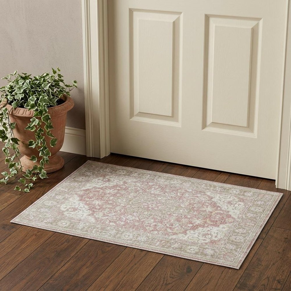 2' X 3' Pink And Gray Medallion Distressed Area Rug