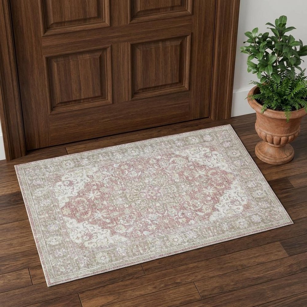 2' X 3' Pink And Gray Medallion Distressed Area Rug
