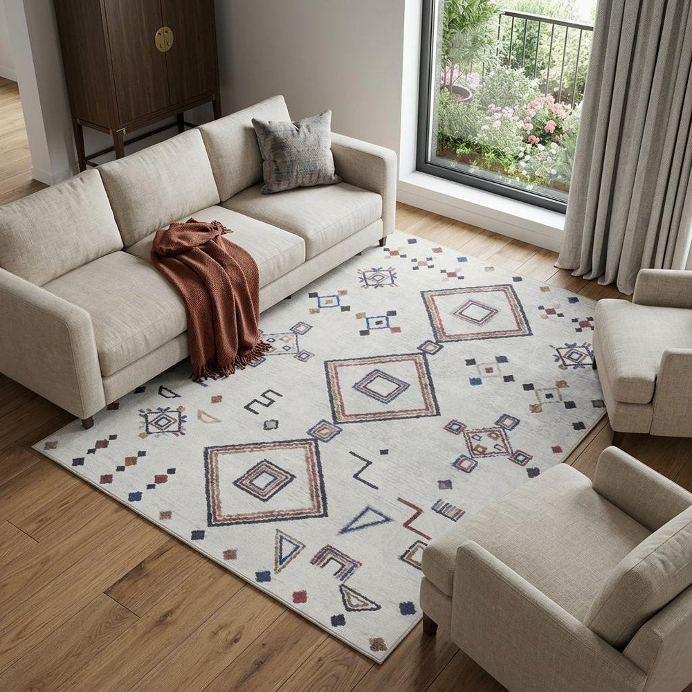 9' X 12' Gray and Brown Geometric Power Loom Washable Area Rug