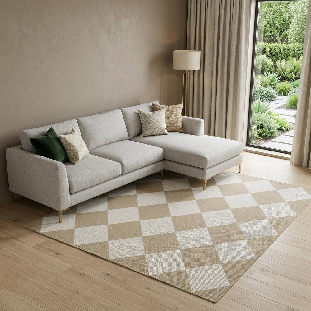 8' X 10' Natural and Ivory Geometric Power Loom Washable Non Skid Area Rug